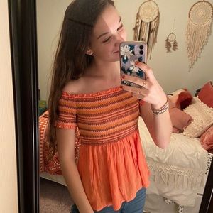 NWT Francesca’s Smocked Off the Shoulder Top